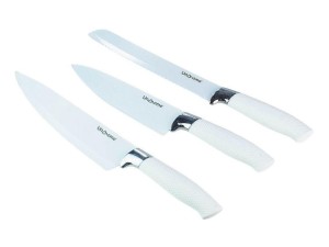 JOGO 03 FACA CABO BRANCO PVC INOX-ESMALTADA