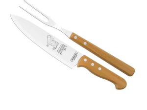 JOGO 2 CHURRASCO INOX DYNAMIC CABO MADEIRA