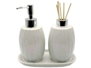 KIT 03 BANHEIRO PORCELANA C/DIFUS+BANDEJA BRANCO OVAL