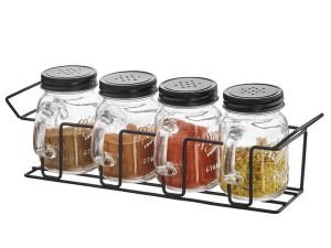 PORTA TEMPERA VIDRO C/4 CANECA TAMPA-PRETA + SUPORTE