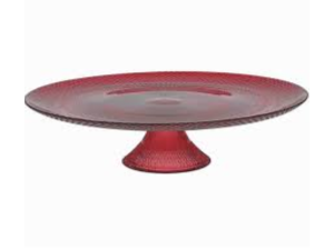 PRATO BOLO VIDRO 31CM C/PÉ VERMELHO