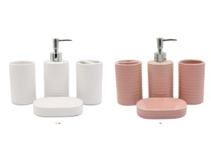 KIT 03 BANHEIRO CERAMICA REDONDO BRANCO/ROSA