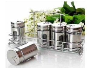 JOGO 5 PORTA CONDIMENTO INOX C/VISOR+SUPORTE ARAME