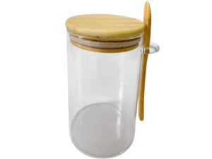 POTE VIDRO 700ML C/TAMPA+COLHER MADEIRA