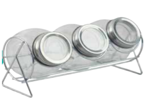 JOGO 3 MINI BALEIRO VIDRO C/SUPORTE-ARAME TAMPA CROMADA