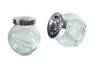 POTE VIDRO 100ML MINI BALEIRO TAMPA INOX