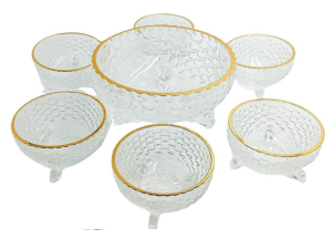 JOGO VIDRO 7PC SOBREMESA 3-PÉS BORDA OURO