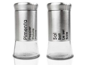 JOGO 2 PORTA SALEIRO E PIMENTEIRO INOX VIDRO