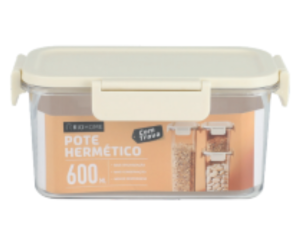 POTE ACRILICO HERMETICO  600ML TP-BEGE