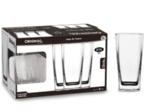 JOGO 6 COPO VIDRO 315ML CRYSTAL FD-QUADR