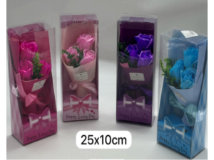 FLOR BUQUE C/3 ROSA EMBALADA 25CM 4-CORES