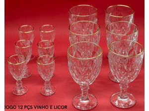 JOGO 12 TACA VIDRO 6-VINHO+6-LICOR BD-OURO