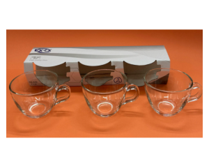 JOGO 3 XICARA VIDRO 230ML P/CHA LISA