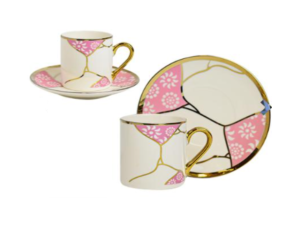 JOGO 6 XICARA PORCELANA 50ML ROSA BD-OURO