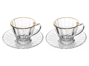 JOGO 2 XICARA VIDRO 90ML C/PIRES RADIAL BD-OURO
