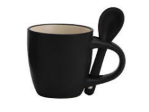 CANECA CER 90ML PRETA C/COLHER