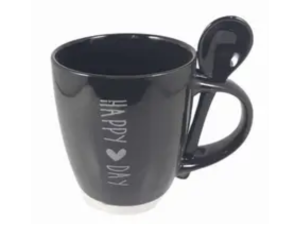 CANECA CERAMICA 90ML C/COLHER PRETA