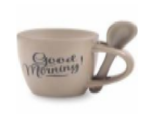 CANECA CERAMICA 90ML C/COLHER CREME