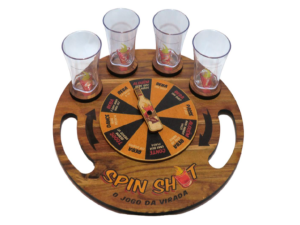 JOGO 4 COPO VIDRO P/DOSE C/TABUA+ROLETA