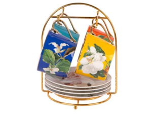 JOGO 8 XICARA 200ML CHÁ C/ PIRES + SUP/ DOURADO BLUMMEN NEW BONE