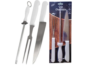 JOGO COM 3 PEÇAS PARA CHURRASCO CABO BRANCO
