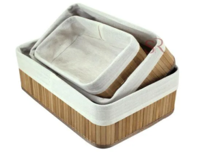 JOGO 3 CESTA BAMBU/PANO CLARO 30X20CM