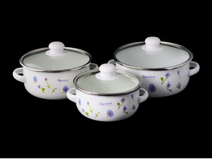 JOGO 3 PANELA AGATA VERMELHA DECORADA