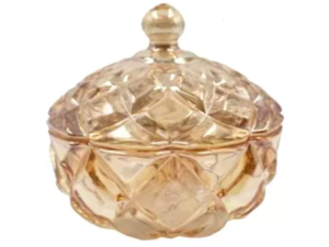 BOMBONIERE VIDRO AMBAR 12X11CM METALIZADO