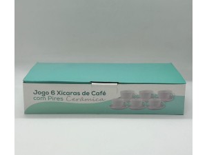 JOGO 6 XICARA CERAMICA 80ML CAFE BRANCA C/PIRES