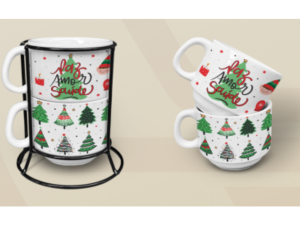 JOGO 2 XICARA CERAMICA 200ML NATAL C/SUPORTE