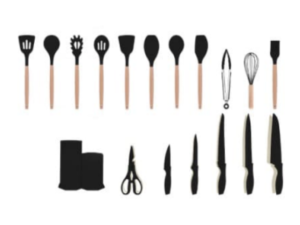 KIT 18 UTENSILIOS SILICONE PRETO MALDIVAS