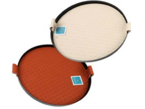 BANDEJA METAL/COURO 30CM REDONDA