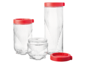 JOGO 3 POTE VIDRO EMPILHAVEL VERMELHO