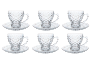 JOGO COM 6 XICARAS+PIRES VIDRO 210ML ESCAMA