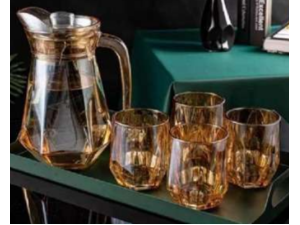 JOGO REFRESCO VIDRO 5PC AMBAR HEXAGONAL