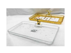 BANDEJA ACRIL CLEAR/OURO 30X18CM C/ENFEITE