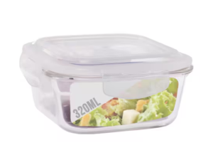 POTE VIDRO HERMETICO QUADRADO 320ML BRANCO